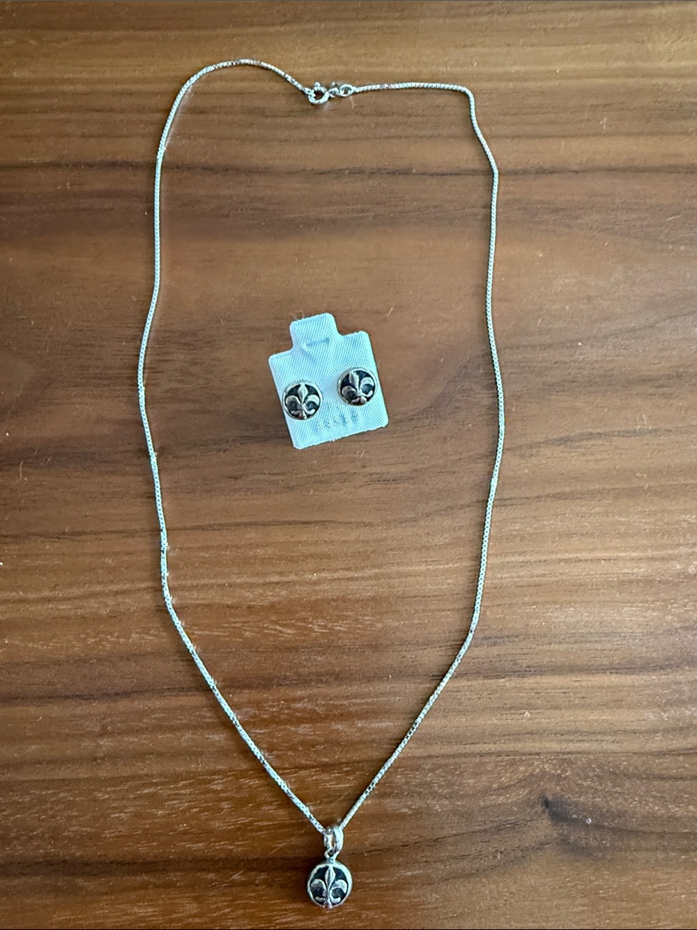 Sterling Silver Fleur-de-Lis Necklace and Earring Set